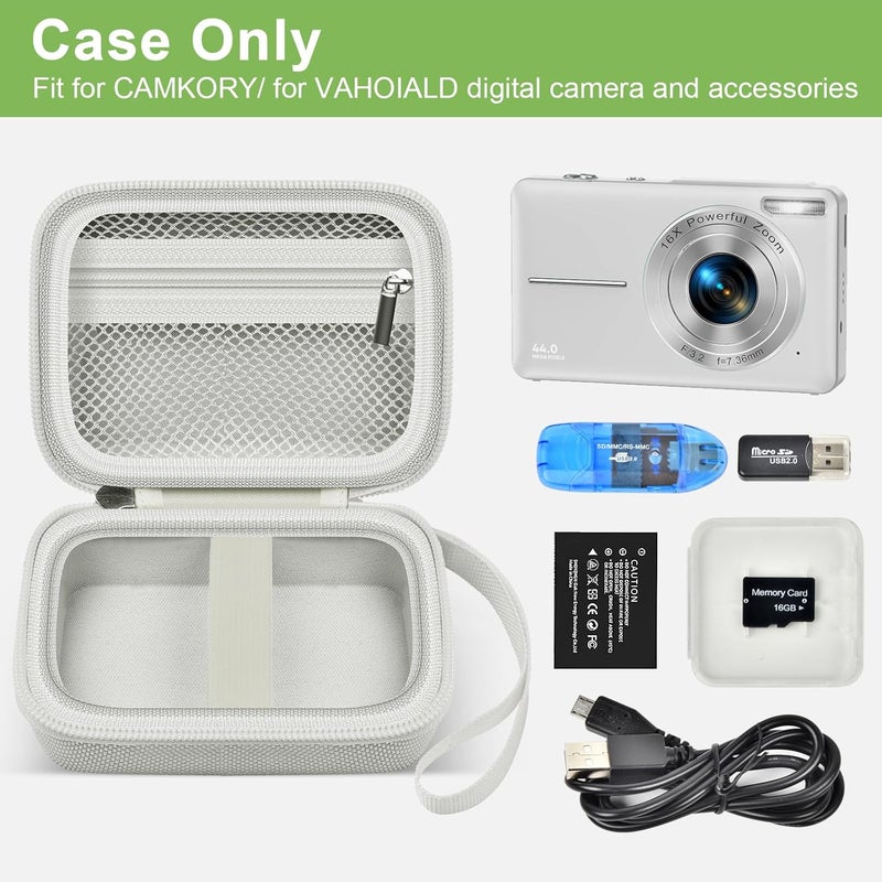 ALKOO حقيبة كاميرا رقمية متوافقة مع VAHOIALD FHD 1080P/ CAMKORY/ KODAK PIXPRO FZ45-BK 16MP Vlogging/ IWEUKJLO/ Nsoela، حامل لبطاقة SD أكثر - رمادي فاتح - Image 2